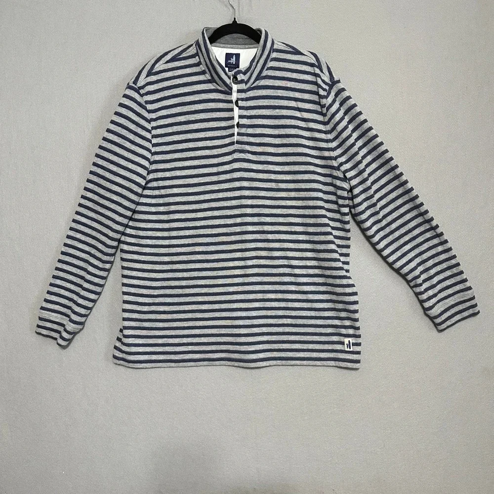 Johnnie-O Mens XL Gray Navy Blue Striped Quarter Button Mock‎ Neck Pullover
